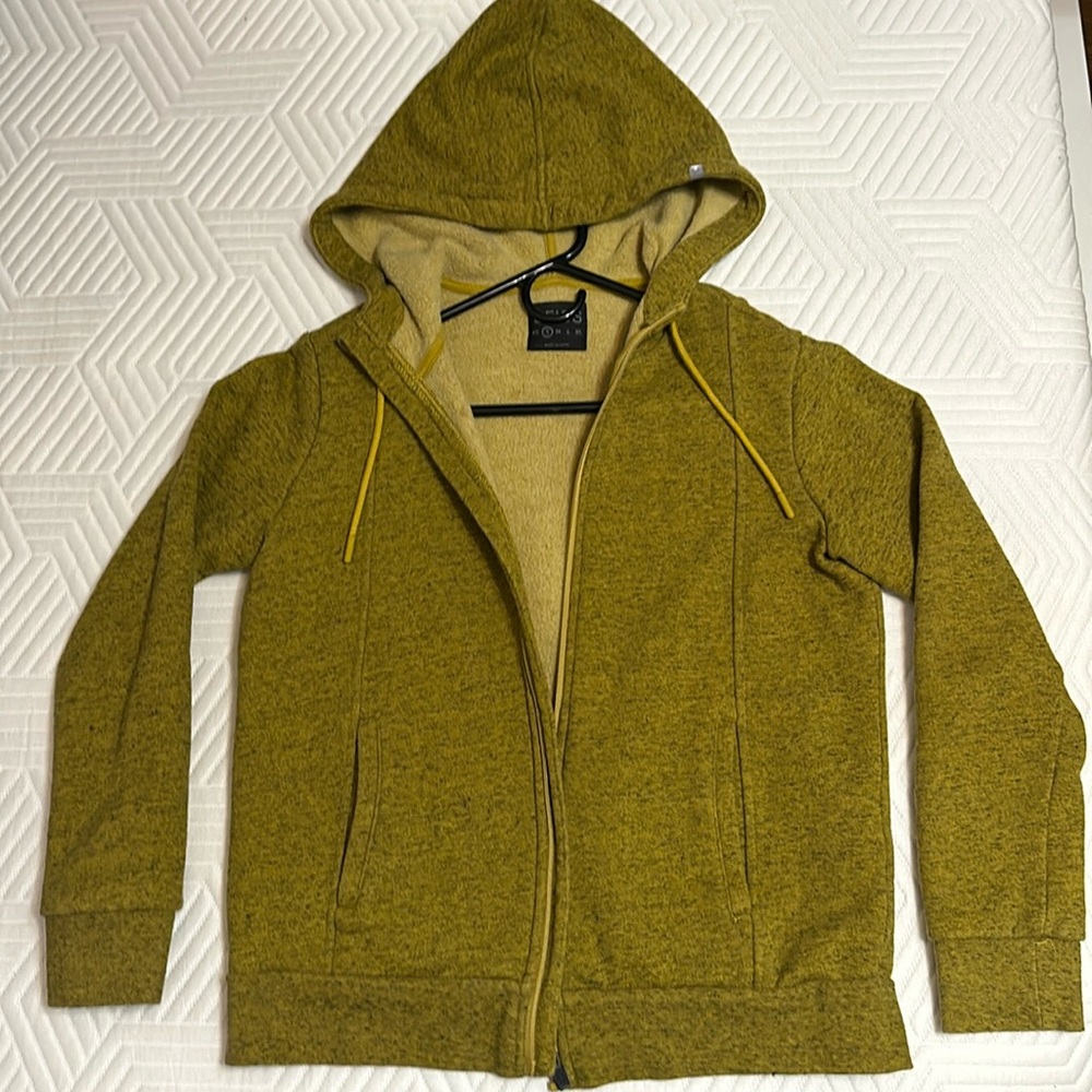 FIGS Small Hooded Zip Sweater hoodie jacket. Heather yellow.